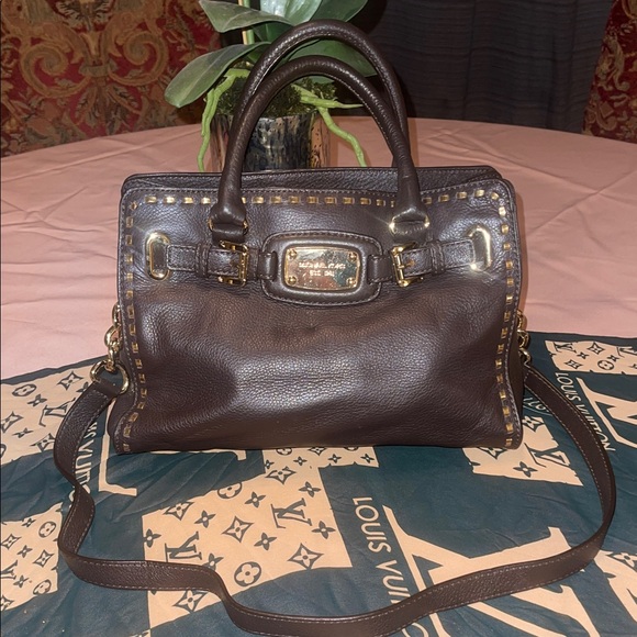 Michael Kors Chocolate Leather Bag with Gold Accent - Picture 1 of 12